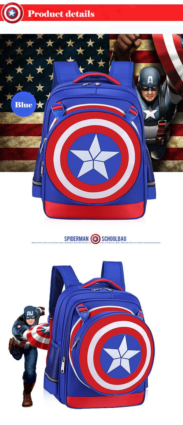 New Arrival Waterproof Kids Bag School Cartoon 3D Special Spiderman Bags For Boys Captain America Children's Mochilas Escolares