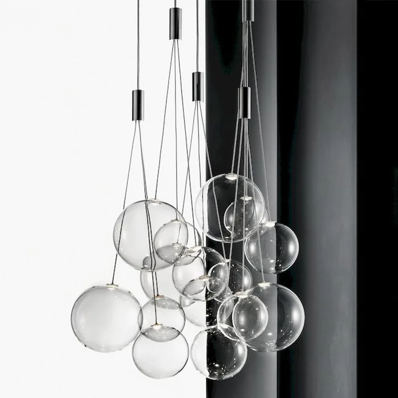 

Modern Glass Balls Chandelier Lighting Clear Smoke Gray Rose Gold Glass Sconces LED Hanging Chandelier Light Living Room Fixture