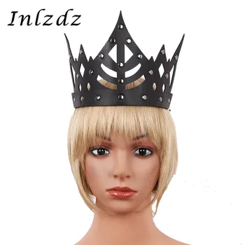 

Men Women Cosplay Headband PU Leather Gothic Punk Adjustable Crown Headband Headwear with Studs for KTV Cosplay Club Costumes