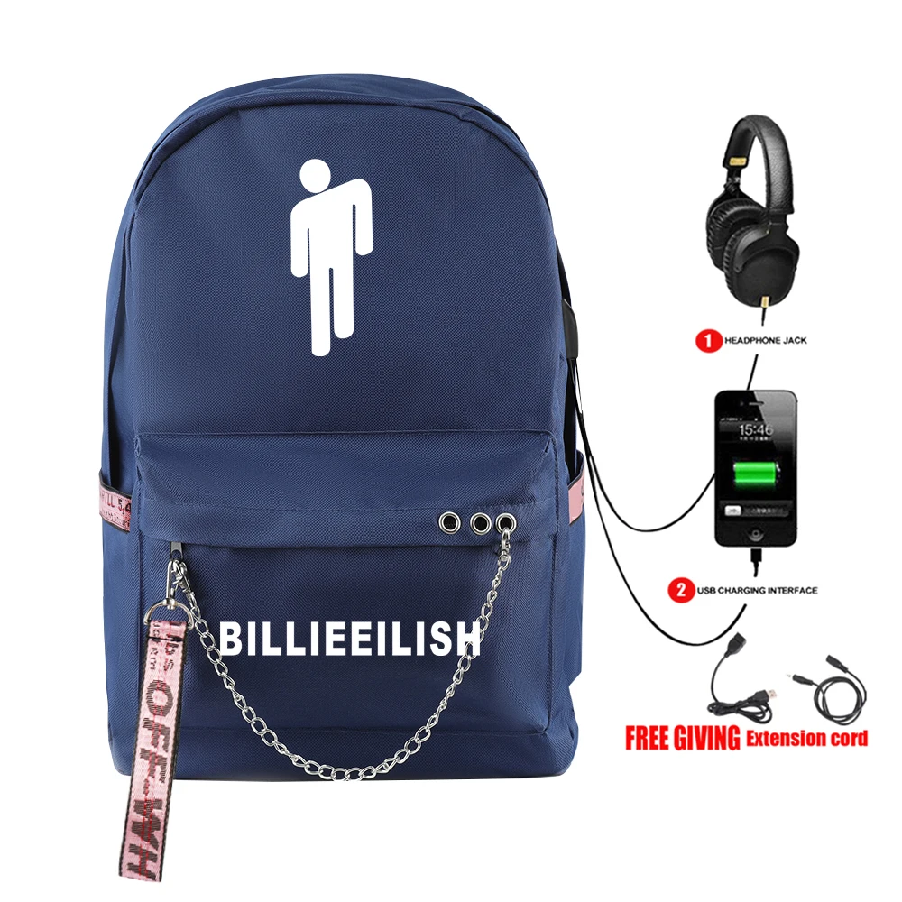 Singer Billie Eilish Fashion backpack multifunction USB charging Travel bag for teenagers Boys Girls School Bags