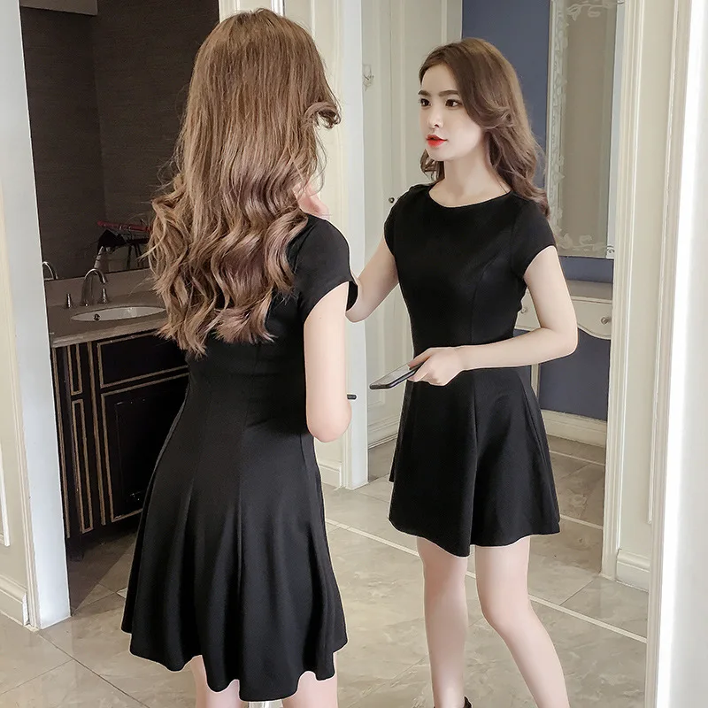

WOMEN'S Dress 2019 Spring And Summer New Style Waist Hugging A- line Skirt Slim Fit High-waisted Tutu Hepburn Black Dress Short-