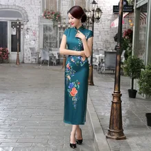Темно-зеленое Новое Стильное модное улучшенное Повседневное платье Cheongsam приталенное длинное платье с цветочным принтом ретро юбка большого размера