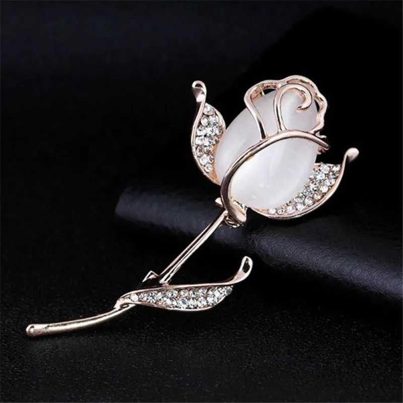 

Rose Flower Brooches Opal Stone Rhinestone Brooch For Women Suit Pins Fashion Clothing Wedding Jewelry Accesorios Mujer Gifts