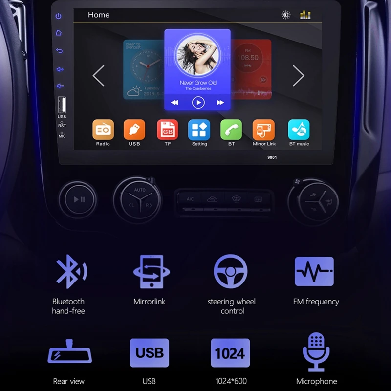 9 дюймов пресс Mirrorlink Авто Аудио плеер 2 Din автомагнитола Mp5 плеер Мультимедиа Bluetooth плеер с 12Led камерой