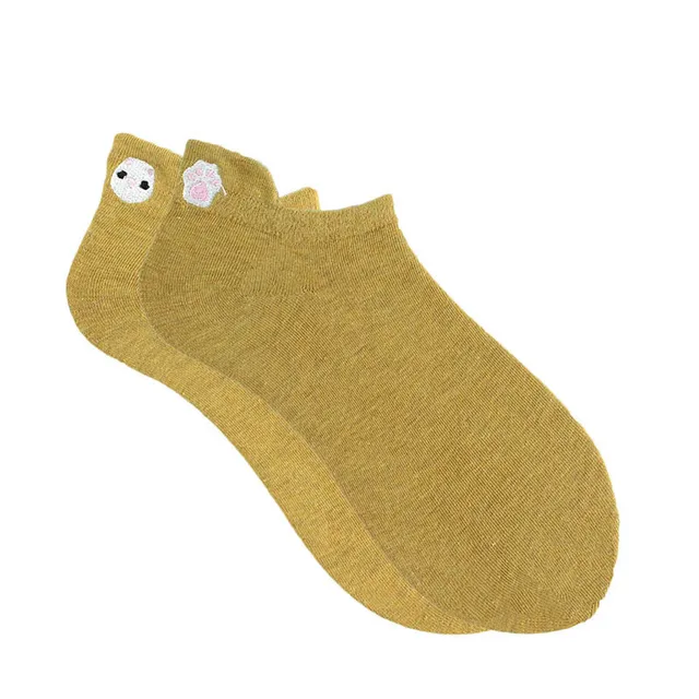 Anewmorn Cute Cat Cotton Boat Socks Woman's Embroidery Heel Ears Cartoon Socks Ins Fashion Kawaii Animal Girl Sokken E87yellow
