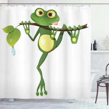 

Animal Shower Curtain, Little Frog on Branch of The Tree in Rainforest Nature Jungle Life Art Earth, Cloth Fabric Bathroom Decor