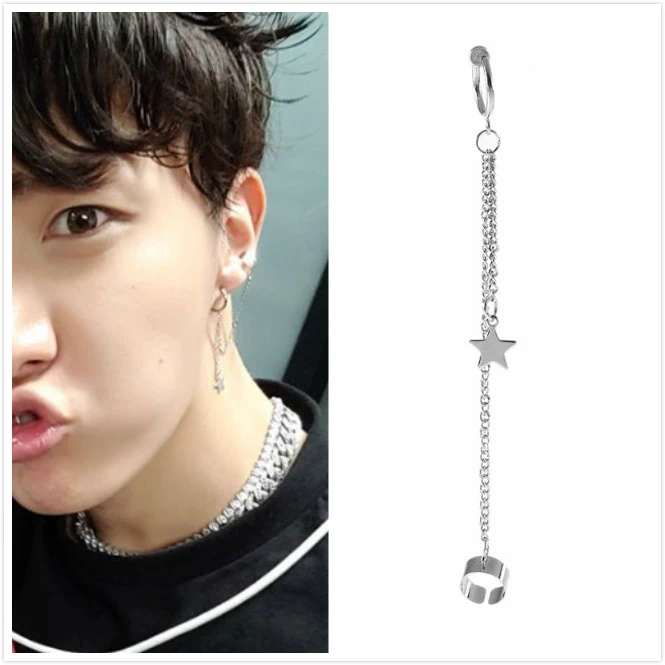 Серьги гвоздики KPOP Jhope в стиле панк модные длинные серьги со звездой ювелирные