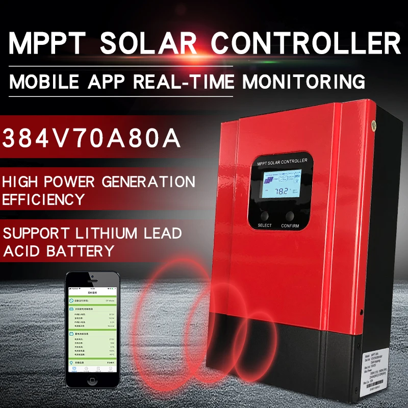 Автономный MPPT Солнечный контроллер зарядки панели 384V 70A80A фотогальваническое зарядное устройство ЖК-дисплей Авто литий-ионный провод батареи-кислотная ячейка