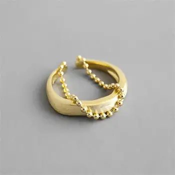 

Ins Bead Chain Brushed Double Layer Gold Real 925 Sterling Silver Rings For Women Fine Jewelry Open Ring High Quality 925-876