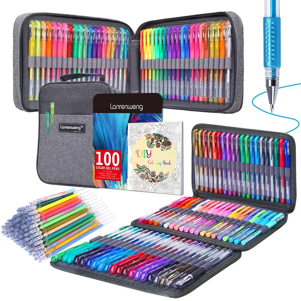 120 Pack Glitter Gel Pens Set, ZSCM 60 Colors Pens Include 48 Glitter Pens,  12Classic Pen With 60 Matching Color Refills, Canvas Bag For Adults