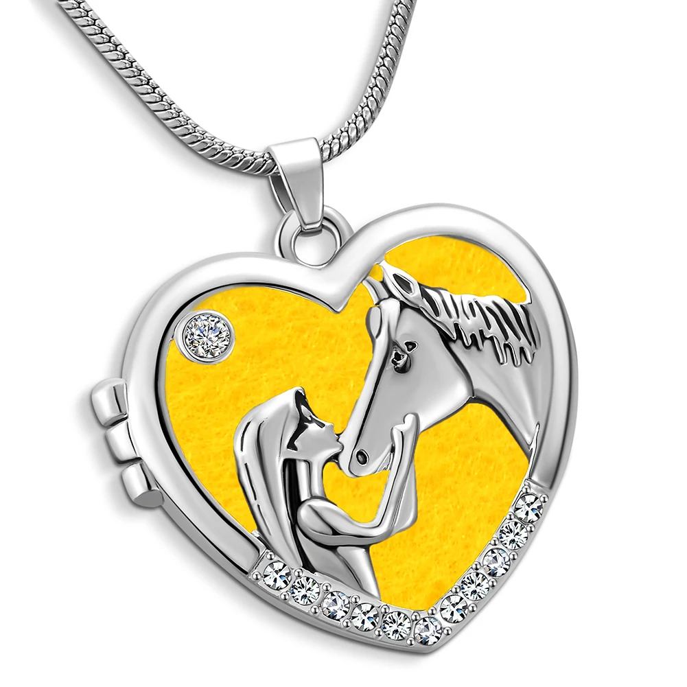 

Horse with Girl Aroma Diffuser Necklace Perfume Essential Oil Diffuser Aromatherapy Locket Pendant Necklace Fashion Jewelry
