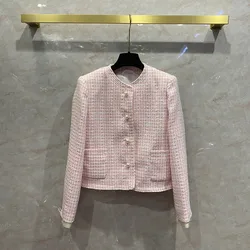 Primavera outono nova designer feminina de alta qualidade pérola botões tweed casaco f021