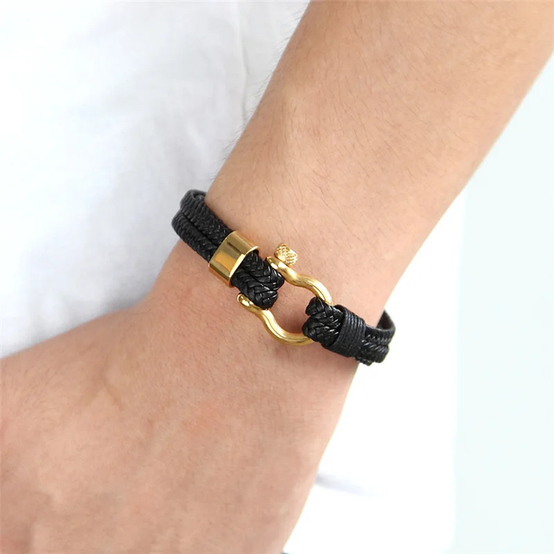 Высококачественный Титановый стальной браслет мужской браслет черный Индивидуальный Многослойный кожаный браслет женский браслет подарок Pulseira