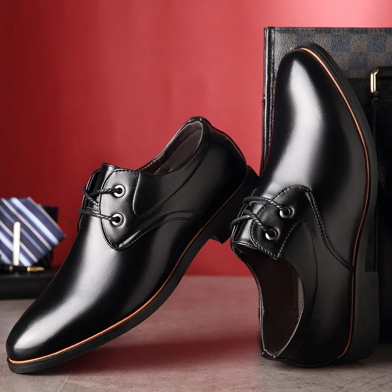 

New Style MEN'S Leather Shoes MEN'S SHOES Youth Business England Black And White with Pattern Casual round-Toe Formal Wear Shoe