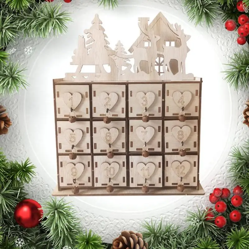 

Christmas Calendar Storage Box Multi-function Admission Originality Woodiness Sundries Storage Box Table Decor Home Ornament