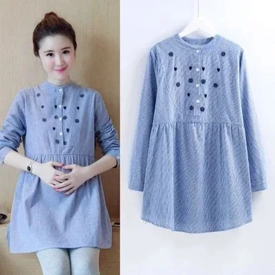 

Maternity Clothes Spring Clothing Tops 2018 New Style Fashion Mom Fashion Models Pure Cotton Pregnancy Shirt Long-sleeved Dress