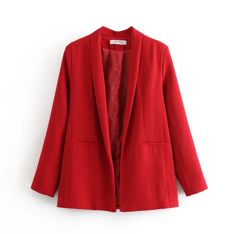 Casual loose ladies blazer 2020 spring and summer fashion mid-length jacket feminine Retro Buttonless Small Suit Top