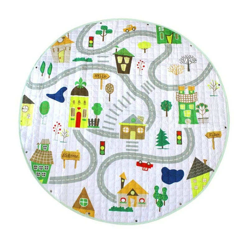 

Baby Play Mat,Round Baby Nursery Rugs and Portable Toy Organizer Storage Toys Storage Bag,Soft Washable Crawling Mat with Drawst