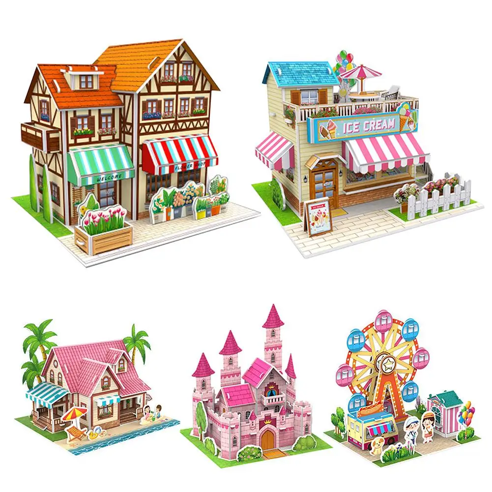 Three-Dimensional 3D Model Puzzles Handmade DIY Houses Building Blocks Kids Toys Parent-child Interactive Handmade Crafts Gifts