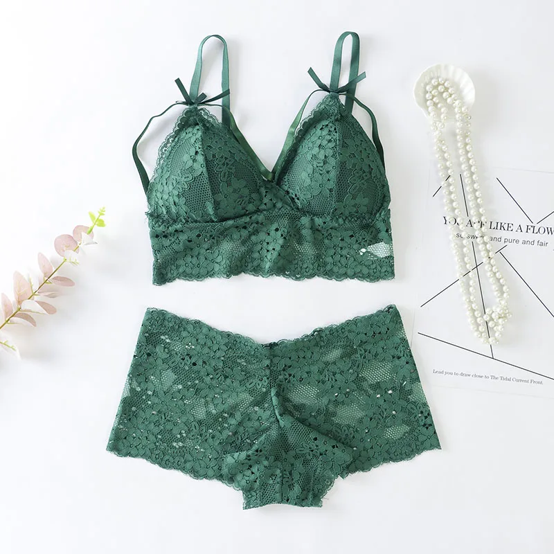 

MM Summer Women Bra Set Beauty Back Tube Tops Lace Gathered Bra + Panties Two-piece Set