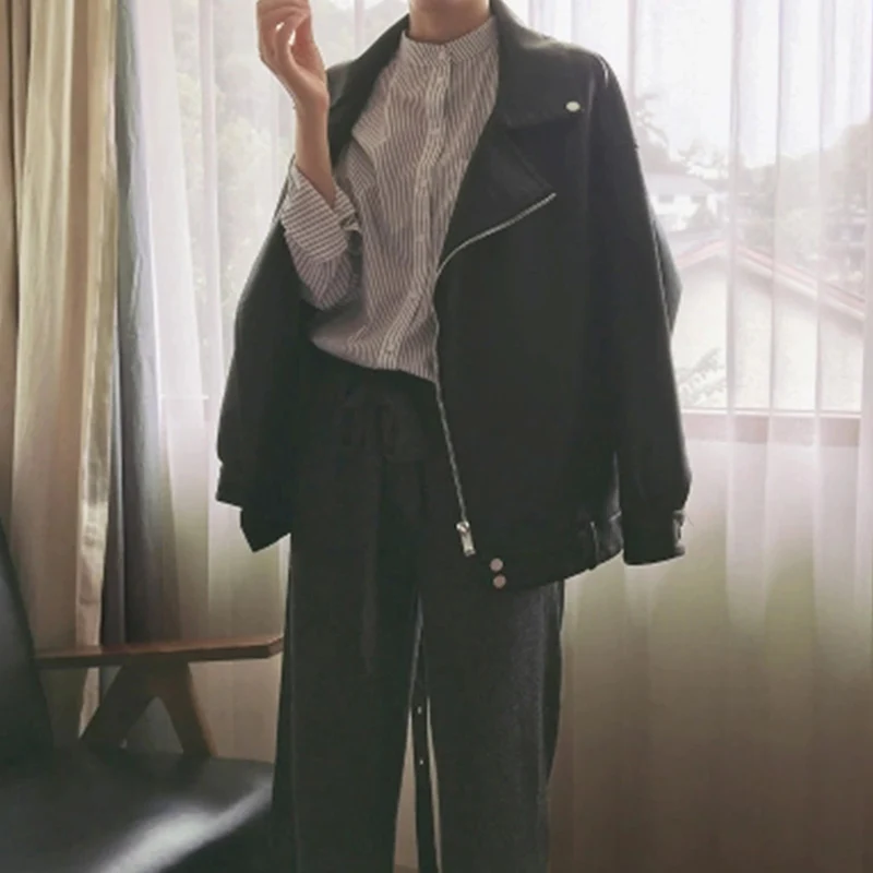 Корейские Байкерские Куртки из искусственной кожи черные женские куртки больших размеров Veste Cuir Femme Chaqueta Cuero Mujer
