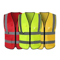 6 цветов светоотражающий жилет безопасности с карманами рабочая одежда Светоотражающая куртка дышащая удобная ткань безопасности