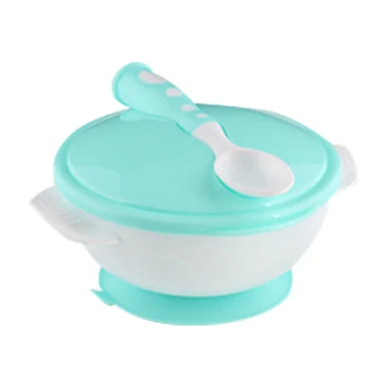 

Sucker With Lid Double Handle With Temperature Sensing Spoon Suction Cup Anti Slip Easy Clean Baby Feeding Bowl Set PP Tableware