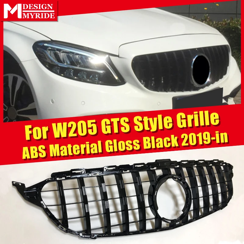 Для merceesmb W205 GTS стильные спортивные Передние решетки ABS черный без знака C-Class C180 200 250 без камеры Передняя решетка дюйма