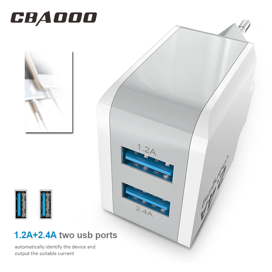 

CBAOOO EU Plug 2.4A Max Dual USB Fast Charger Tarvel for iPhone Charger for Samsung Xiaomi Mobile Phone Charger Adapter