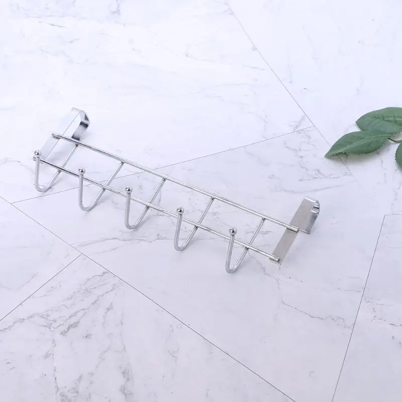 

5 Hooks Over Door Clothing Hanger Rack Cabinet Door Loop Holder Shelf For Home Bathroom Kitchen