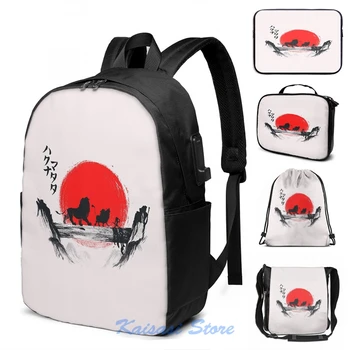

Funny Graphic print Haikuna Matata USB Charge Backpack men School bags Women bag Travel laptop bag