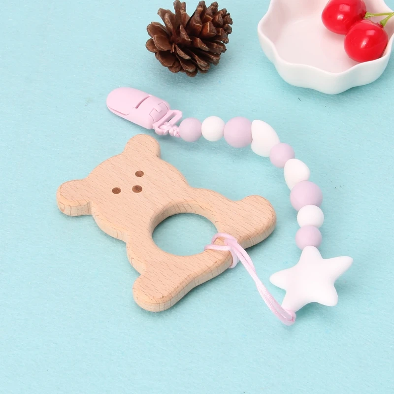 

Handmade Baby Teethers Mom Feeding Natural Beech Wooden Teether Baby Chew Toy Teething Pendant Nursing Holder