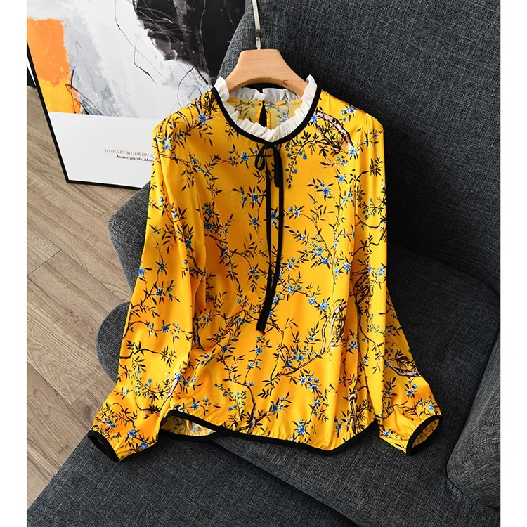 Женская блузка из 92% натурального шелка на осень и весну, Базовая рубашка из натурального шелка с длинным рукавом, офисные рубашки, шелковые блузки для офисных женщин