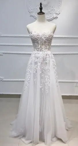 Белый Boho свадебное платье А-силуэт Без бретелек Сердечко Кристалл Аппликации свадебное платье Шлейф Vestido de Noiva Longo - Цвет: Белый