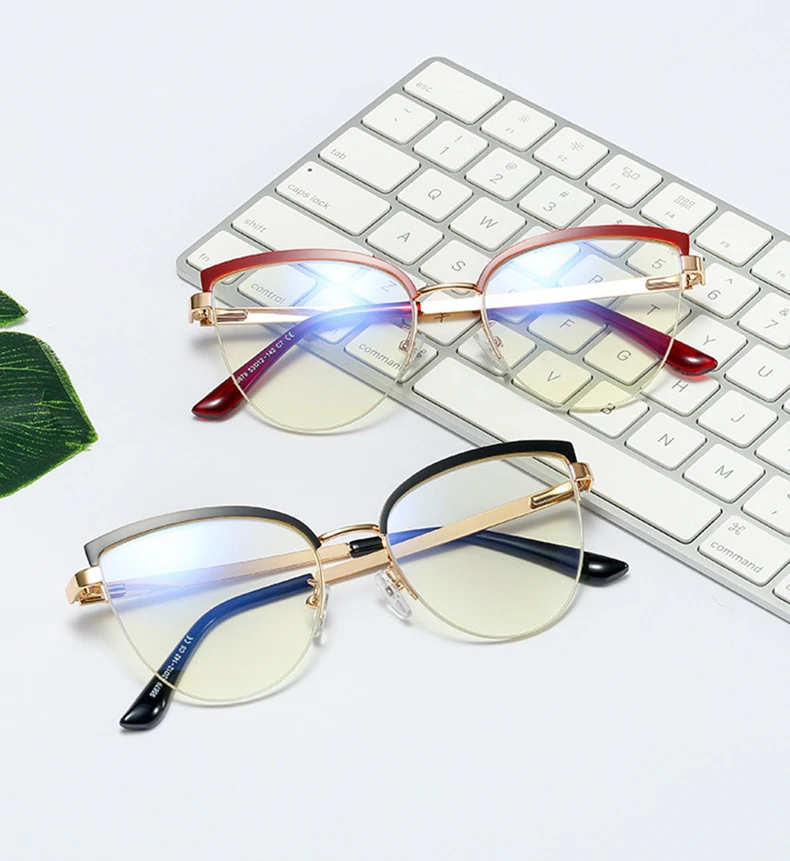 Vintage Cat Eye Anti-blaues Licht Metall Brillengestelle Optische Computerbrille Damen Brille Mode Brillen Brillen – Detail 6