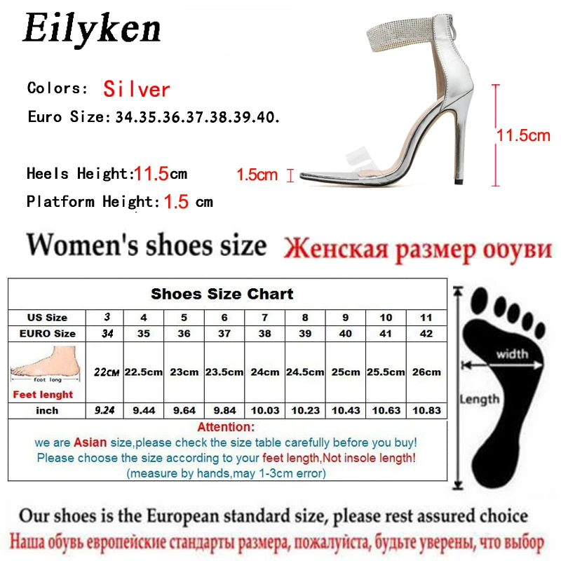 Eilyken/Новинка года; Летние босоножки с ремешком на щиколотке, украшенные кристаллами; женские пикантные босоножки из ПВХ на высоком тонком каблуке с открытым носком, на молнии; женская свадебная обувь