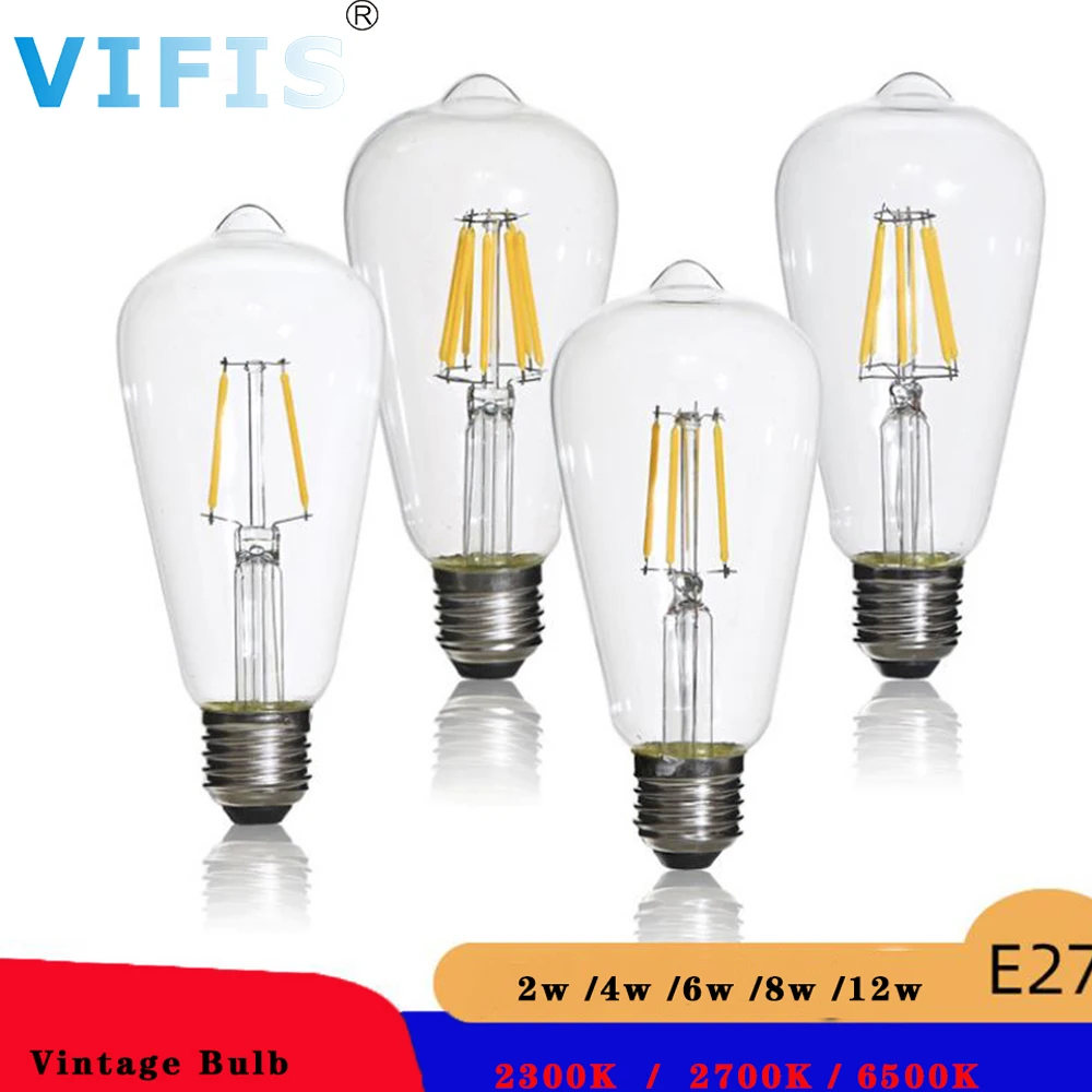 

Vintage Edison LED bulb ST64 E27 220V Incandescent light bulb 2W 4W 6W 8W 12W decorative lighting filament bulb for indoor