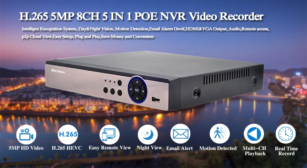 AHCVBIVN 8CH 5MP сетевой POE NVR видео рекордер 8CH 5MP NVR для видеонаблюдения ip-камера система Onvif P2P вид без HDD
