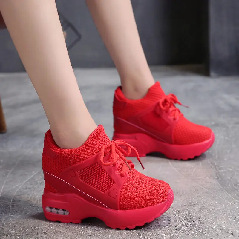 

New spring autumn women's shoes Korean version Mesh surface wild casual shoes wedge with air cushion High Top Sneakers Y968