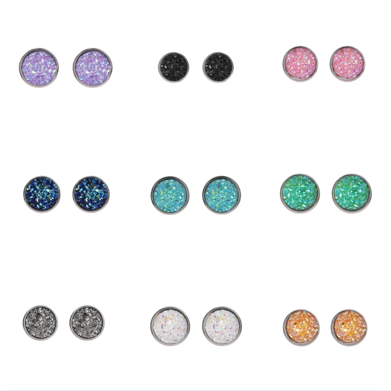 2PCS New Imitation Stone Round Gypsophila Crystal Stud Earring Simple Tiny Triangle Frosted Crystal Earrings Round Resin Earring