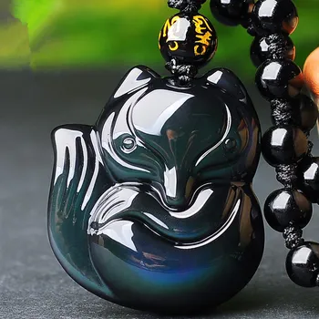 

Rainbow Black Obsidian Necklace Pendant Fox Natural Gemstone Men Women Jewelry Mens Vintage Birthday Gift Fashion 2020 New Cool