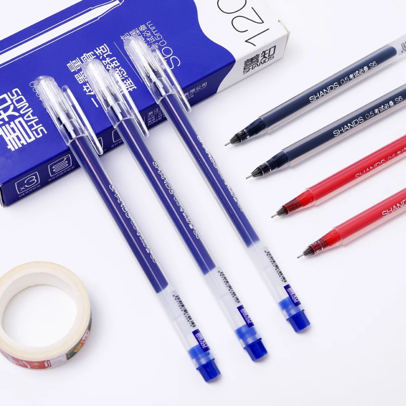 12pcs/set Triangle Gel Pens 0.5mm Black Red Blue Ink Needle Tip Posture Correction Fluent Writing School Office Supplies caneta |