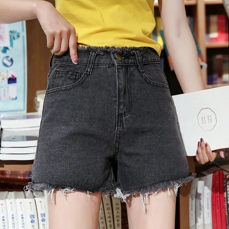 Women's Shorts Summer Korean A-line Plus Size Denim Solid Color Casual Wide Leg Short High Waist Loose Casual Cowboy Black Short
