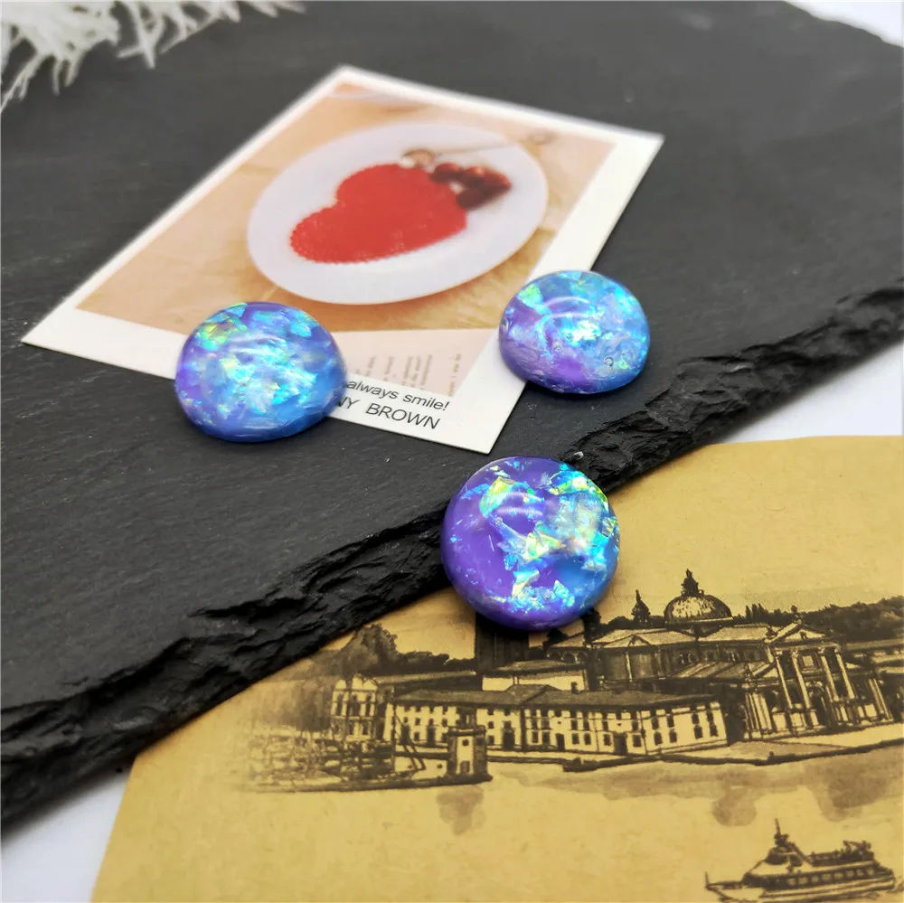 더블 컬러 혼합 수지 라운드 인조 오팔 플랫백 카보숑 비즈, DIY 펜던트, 쥬얼리 제작 결과물에 적합, 16mm, 20mm, 로트당 10 개