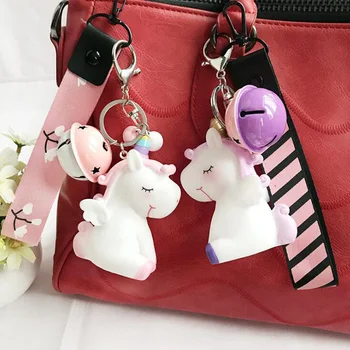 

30pcs/lot Lovely Baby Unicorn Keychains With Bell Plush Balls Pendant Key Ring Party Gift Girls Bag Decorations For Women