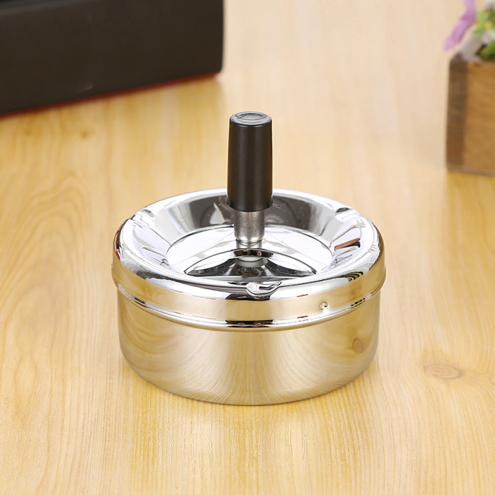 

Household Portable Round Spinning Ashtray Cigarette Ash Stainless Steel Ashtray Housewares Spinning With Cover