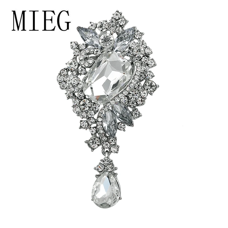 

MIEG Brand Shinning Water Drop Glass Crystal Rhinestones Brooch Pins Wedding Bouquet Jewelry