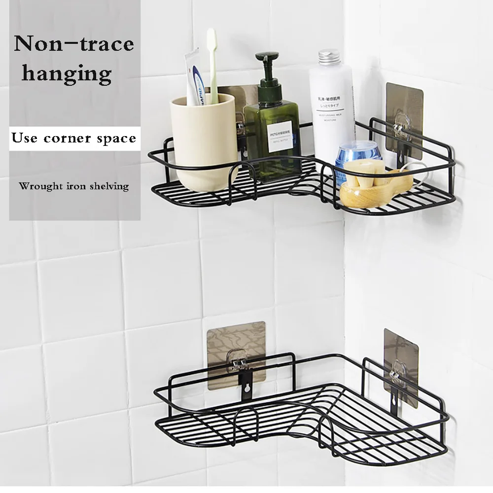 Iron Corner Rack Dormitory Bathroom Toilet Wall Hanger Free Punching Triangle Wash Rack Shelves For Wall Bathroom Accessorie