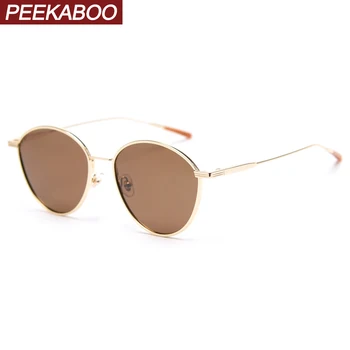 

Peekaboo metal retro sunglasses men polarized korean style brown round sun glasses for women beach accessories uv400