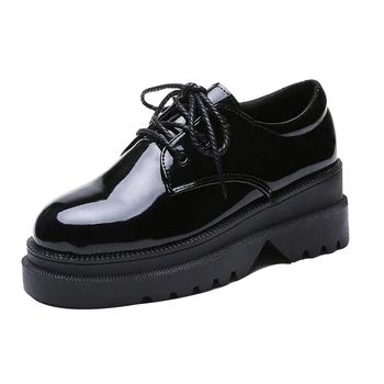 

Jk uniform shoes small leather shoes women's English retro muffin shoes thick soles increase students round head lace-up work